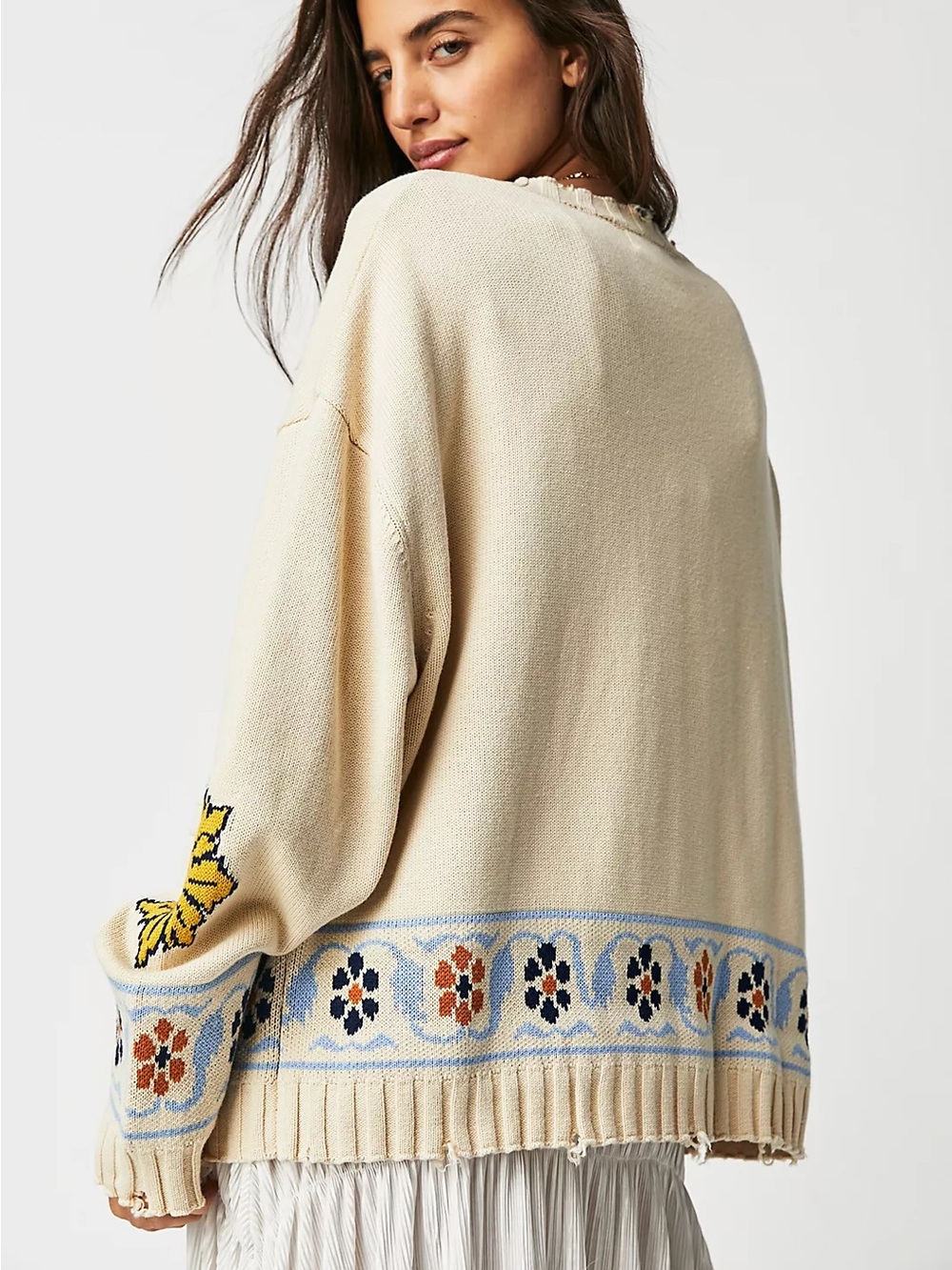 Profound Free People Oversized Floral Knit Horse Distressed Cardigan Size Small - Picture 4 of 12